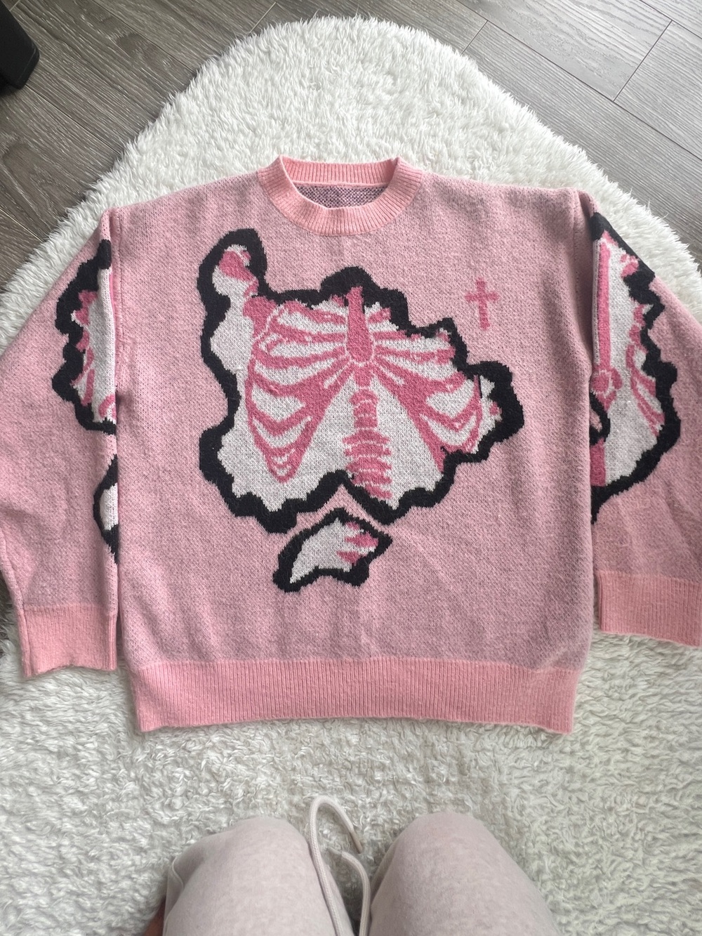 SHEIN Pink Ribcage Graphic Crewneck Sweater